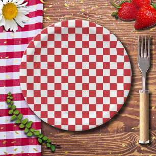 Fire Engine Red and White Chequered Vintage Paper Plate