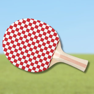 Fire Engine Red and White Chequered Vintage Ping Pong Paddle