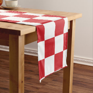 Fire Engine Red and White Chequered Vintage Short Table Runner
