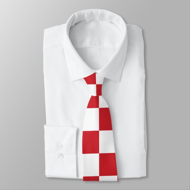 Fire Engine Red and White Chequered Vintage Tie (Tied)
