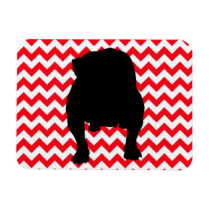Fire Engine Red Chevron and English Bulldog Shadow Magnet