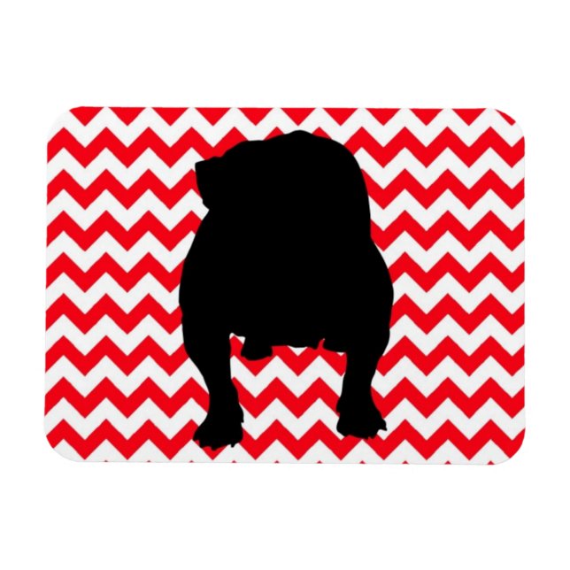 Fire Engine Red Chevron and English Bulldog Shadow Magnet (Horizontal)