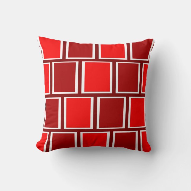 Fire Engine Red Modern Geometric Squares Pattern Throw Pillow (Front)