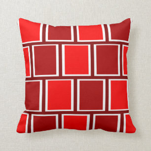 Fire Engine Red Modern Geometric Squares Pattern Throw Pillow