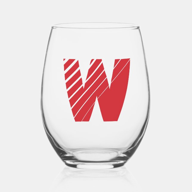 Fire Engine Red Modern Monogram Initial Letter Stemless Wine Glass (Front)