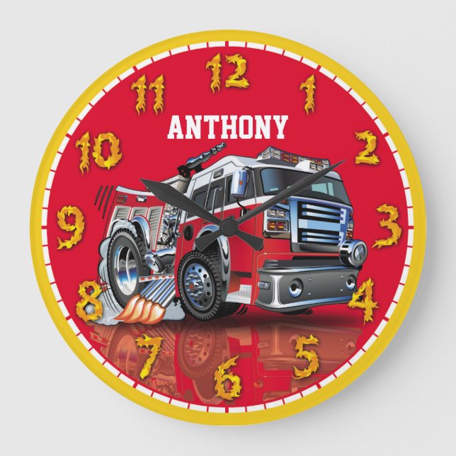Fire Engine Truck Personalizable Children's Clock (Front)