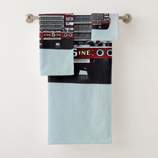 Fire Engine Turning the Corner Bath Towel Set (Insitu)