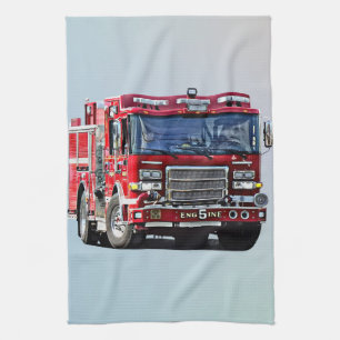 Fire Engine Turning the Corner Kitchen Towel