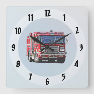 Fire Engine Turning the Corner Square Wall Clock