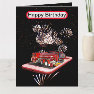 Fire Engine With Fire Works, Card