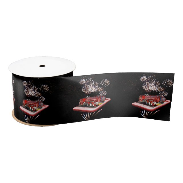 Fire Engine With Fire Works, Satin Ribbon (Spool)