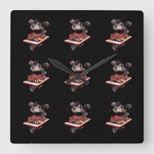 Fire Engine With Fireworks On Speed Dial, Square Wall Clock