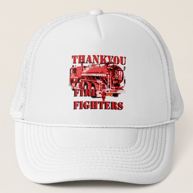 Fire Engine With Thankyou Fire Fighters Logo, Trucker Hat (Front)
