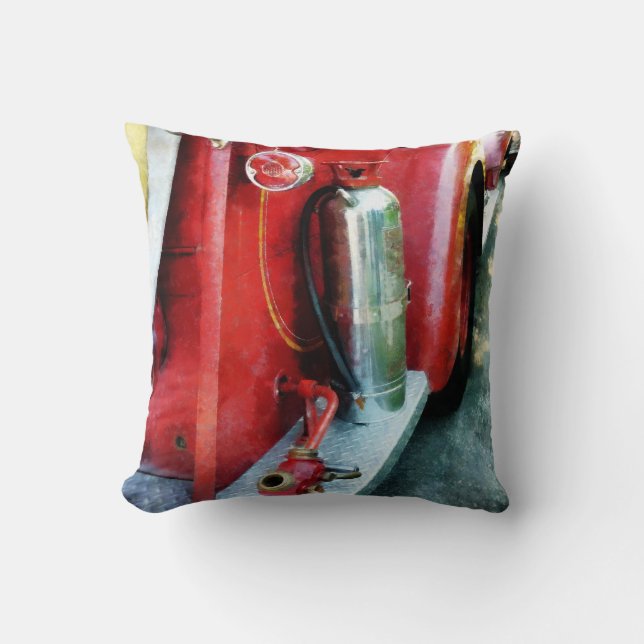 Fire Extinguisher on Fire Truck Throw Pillow (Front)