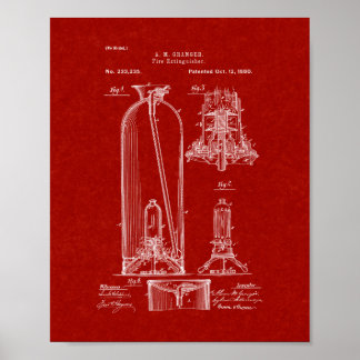 Fire Extinguisher Patent - Burgundy Red Poster