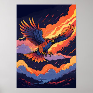 Fire Falcon in Flight – Epic Sky Art with Bold Col Poster