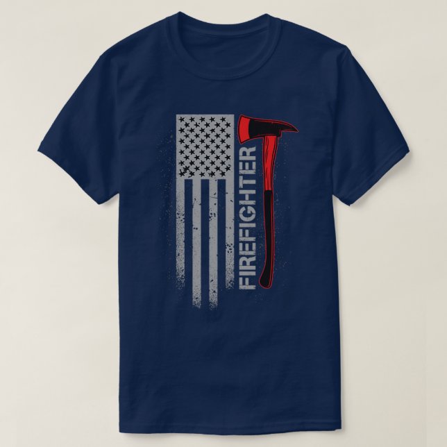fire fighter axe with american flag grunge Classic T-Shirt (Design Front)