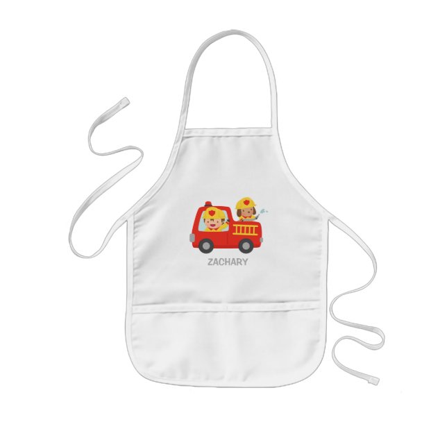 Fire fighter Boy and Dog in Red Fire Truck Apron (Front)