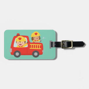 Fire fighter Boy and Puppy Fire Truck Personalized Luggage Tag