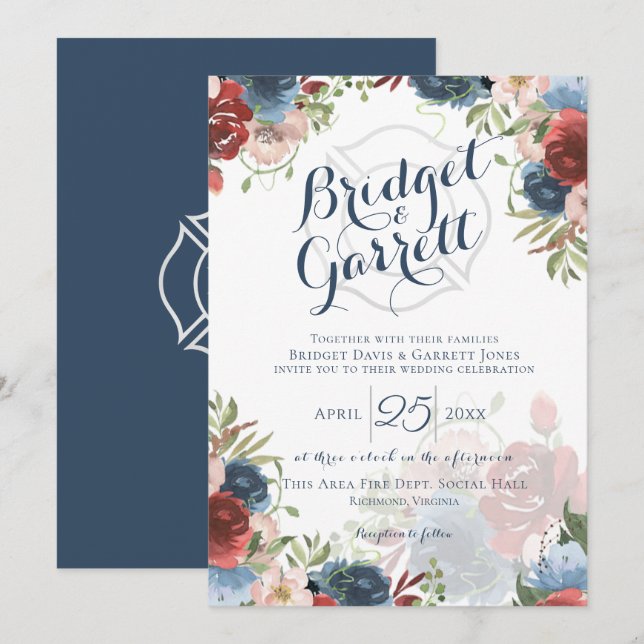 Fire Fighter Designer Text and Monogram Invitation (Front/Back)