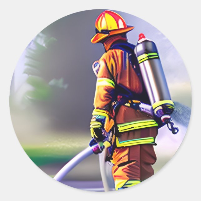 Fire fighter Fighting a Fire  ai generated art Classic Round Sticker (Front)