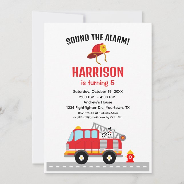 Fire fighter Fire Engine Birthday Invitation (Front)