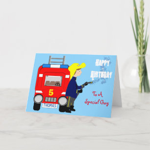 Fire-fighter Fire Engine Themed Happy Birthday Card