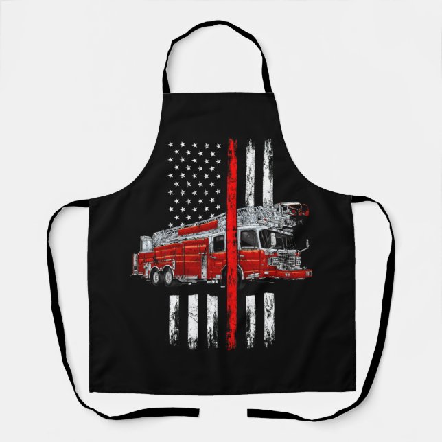 Fire Fighter Fireman American Flag Thin Red Line F Apron (Front)