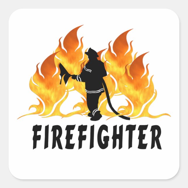 Fire Fighter Flames Square Sticker (Front)