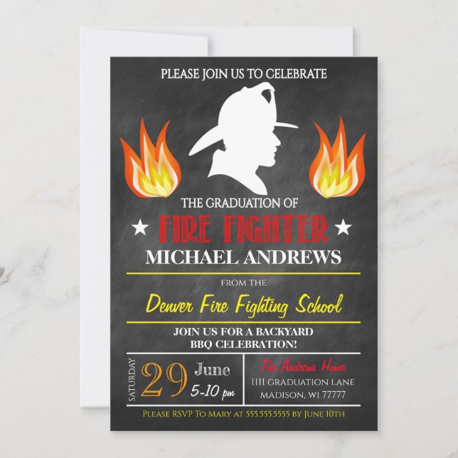Fire Fighter Graduation Invitation (Front)