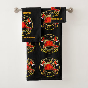 Fire Fighter Helmet Bath Towel Set