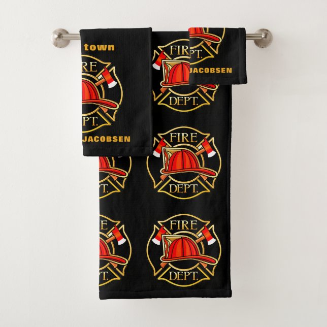 Fire Fighter Helmet   Bath Towel Set (Insitu)