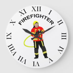 Fire fighter in use clothes Large wall clock