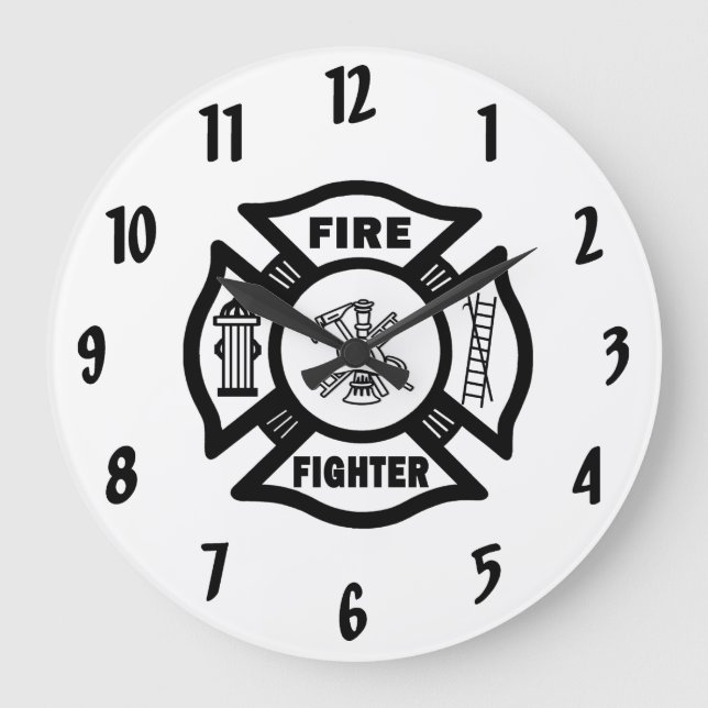 Fire Fighter Maltese Logo Large Clock (Front)