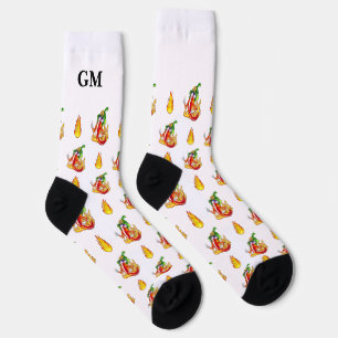 Fire Fighter Pep And Flames Personalized Monogram Socks