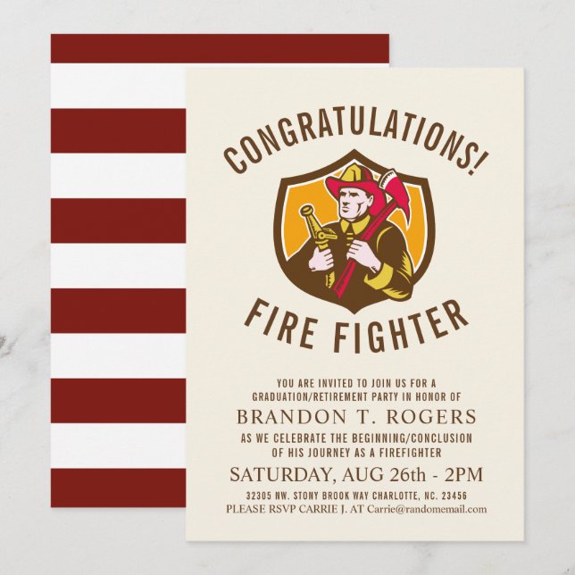 Fire Fighter Retro Style Graduation Announcement (Front/Back)