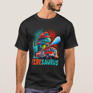Fire Fighter Saurus Dinosaur T Rex Firetruck Firem T-Shirt