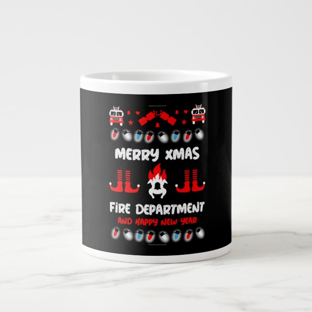 Fire-fighter ugly xmas      large coffee mug (Front)