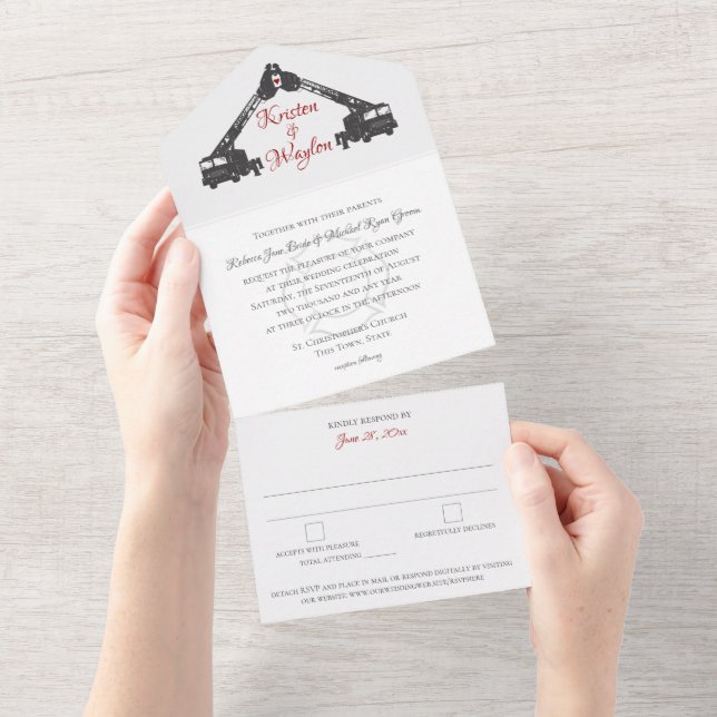 Fire Fighter Wedding All In One Invitation (Tearaway)
