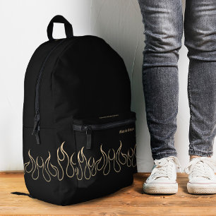 Fire Flame Elegant Black Gold Sporty Stylish Printed Backpack