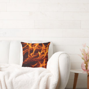 Fire flame macro  in fireplace throw pillow