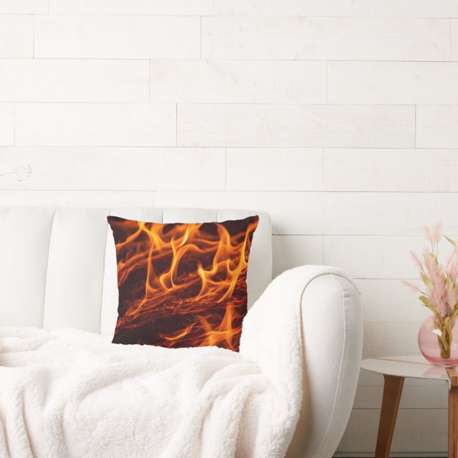 Fire flame macro  in fireplace throw pillow (Couch)
