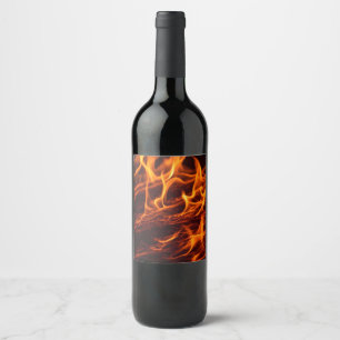 Fire flame macro  in fireplace wine label