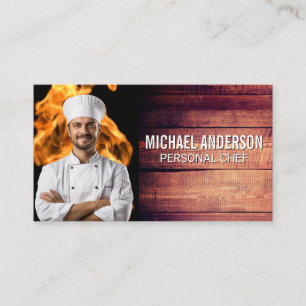 Fire Flame   Smiling Chef   Wood Business Card