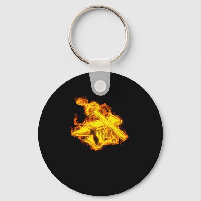 Fire Forging Flames Forge Hammer Keychain (Front)