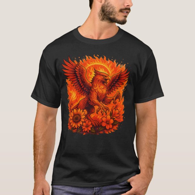 Fire Griffin Mythical Fantasy Art T-Shirt (Front)