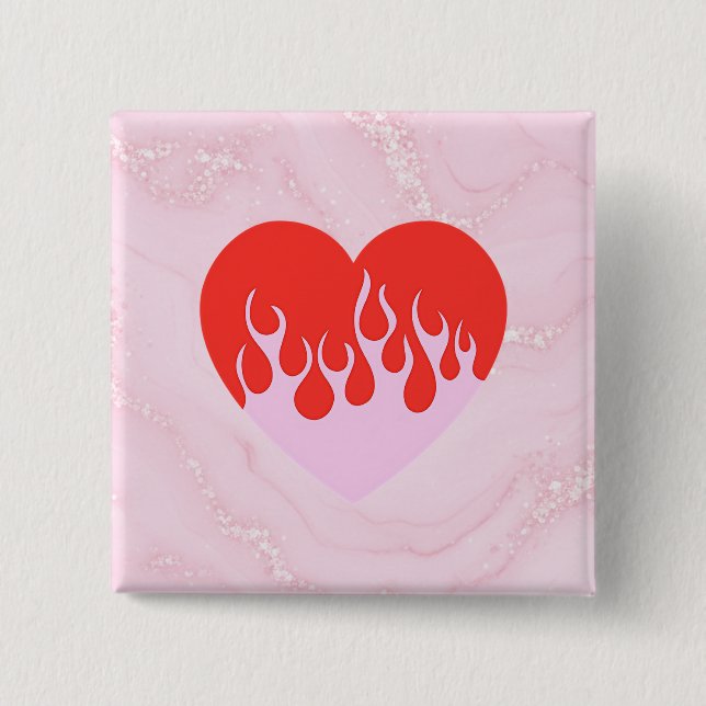 Fire Heart 2 Inch Square Button (Front)