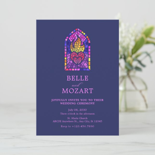 Fire Heart mosaic art wedding ceremony Invitation (Standing Front)