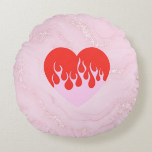 Fire Heart Round Pillow