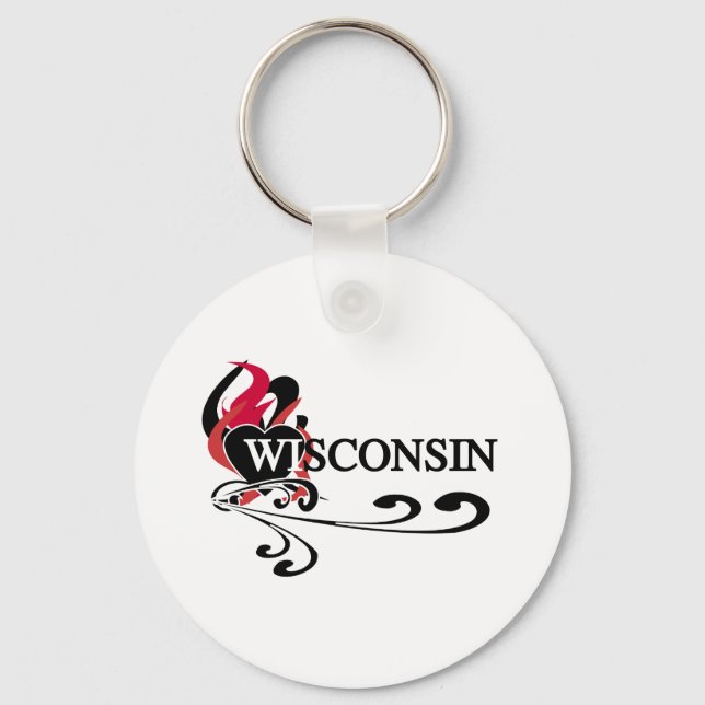 Fire Heart Wisconsin Keychain (Front)
